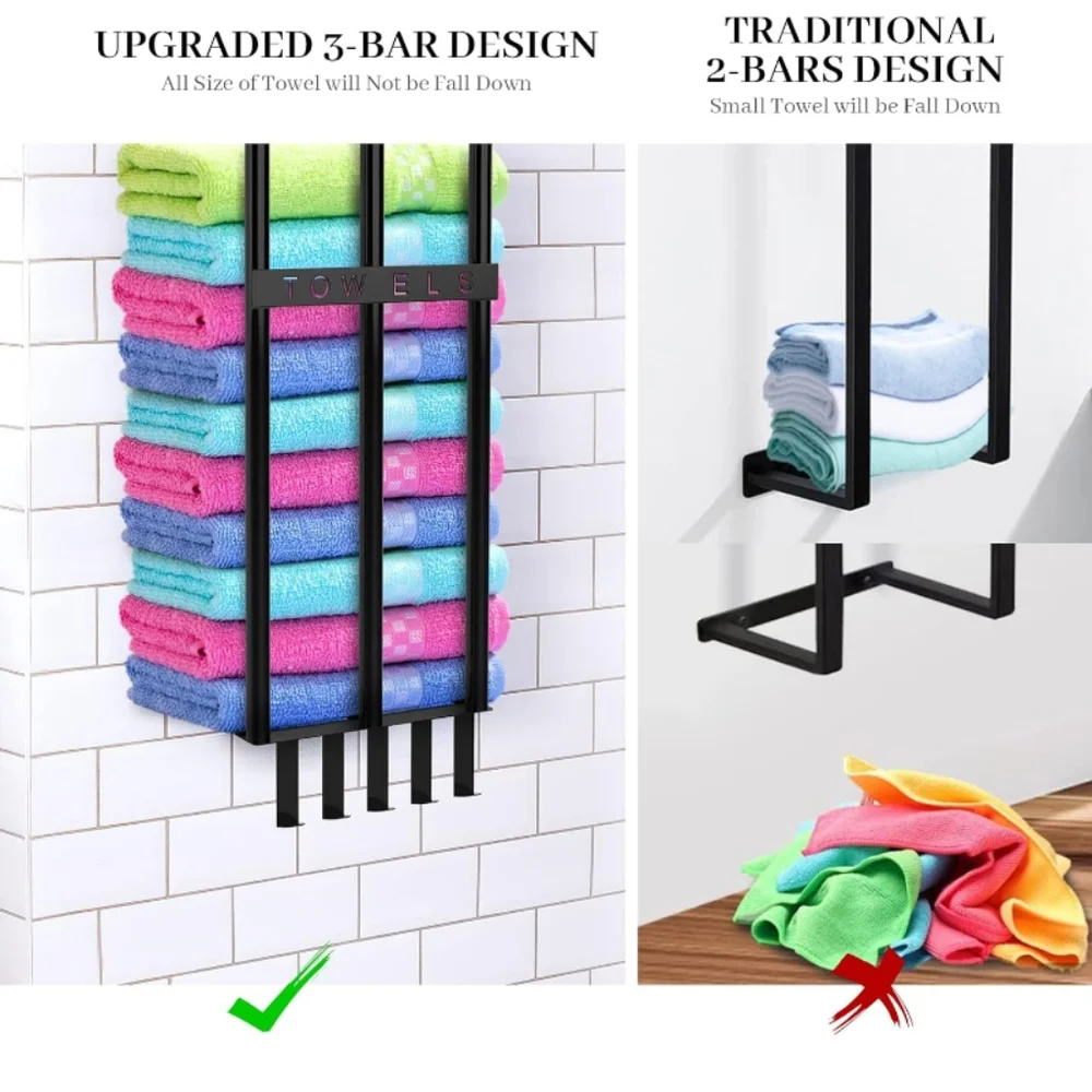 🛍️🆕 BEAUTIFUL WALL MOUNTED TOWEL RACK IN BLACK IRON, 8
